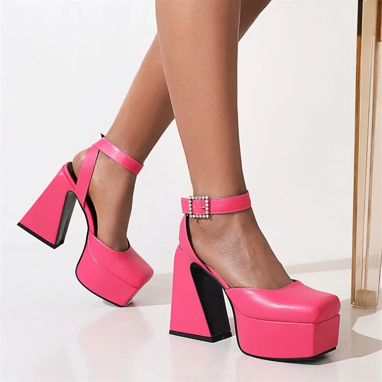 Women's Square Toe Closed Toe Hollow Out Ankle Strap Thick Sole Block Heel Platform Sandals