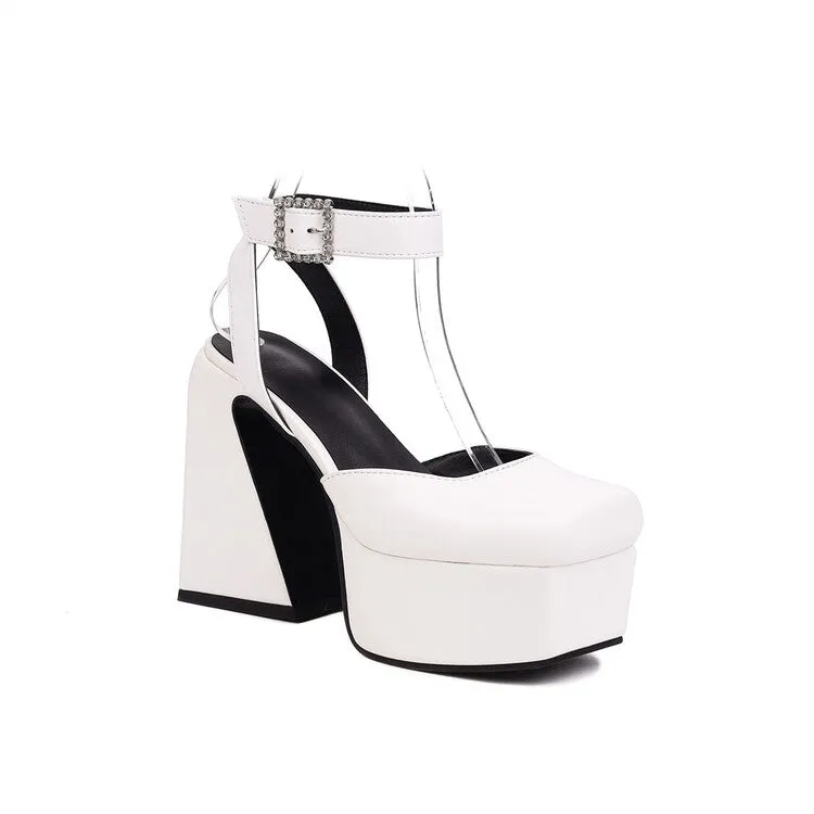 Women's Square Toe Closed Toe Hollow Out Ankle Strap Thick Sole Block Heel Platform Sandals