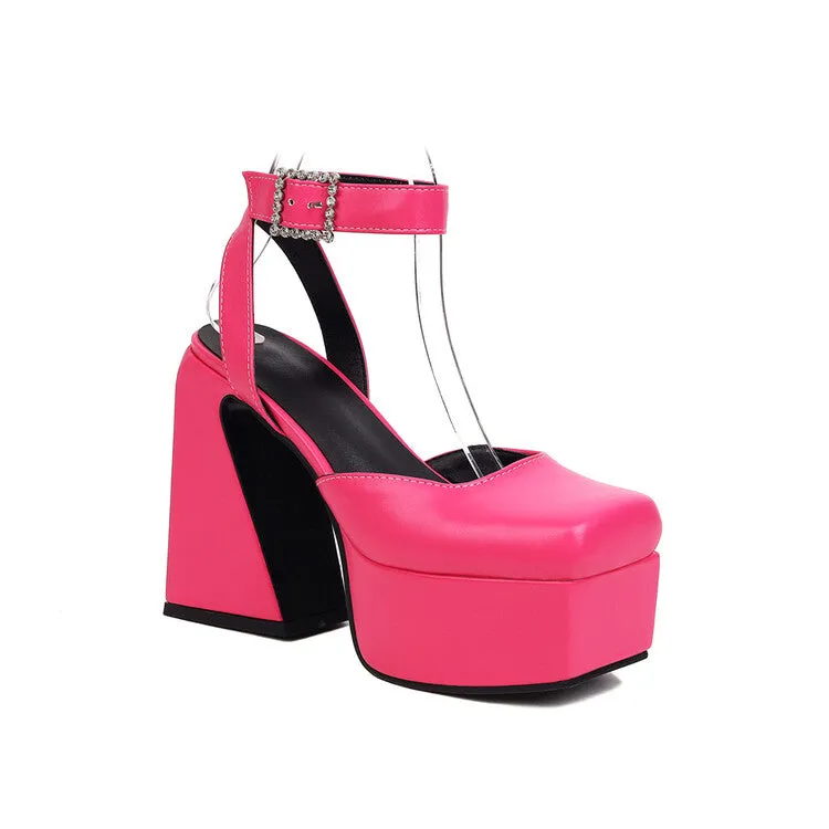Women's Square Toe Closed Toe Hollow Out Ankle Strap Thick Sole Block Heel Platform Sandals