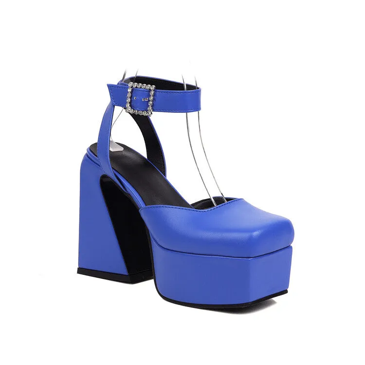 Women's Square Toe Closed Toe Hollow Out Ankle Strap Thick Sole Block Heel Platform Sandals