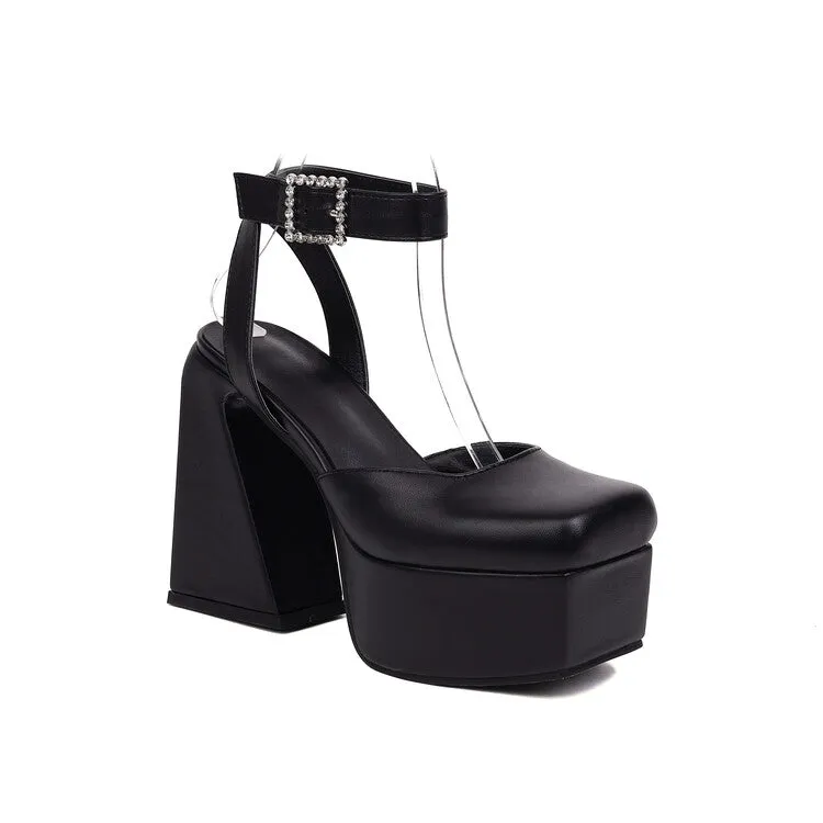 Women's Square Toe Closed Toe Hollow Out Ankle Strap Thick Sole Block Heel Platform Sandals