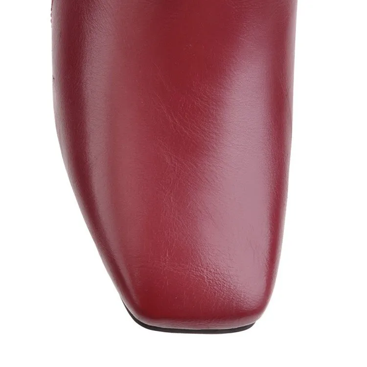 Women's Square Toe Stitching Patchwork Block Heel Short Boots
