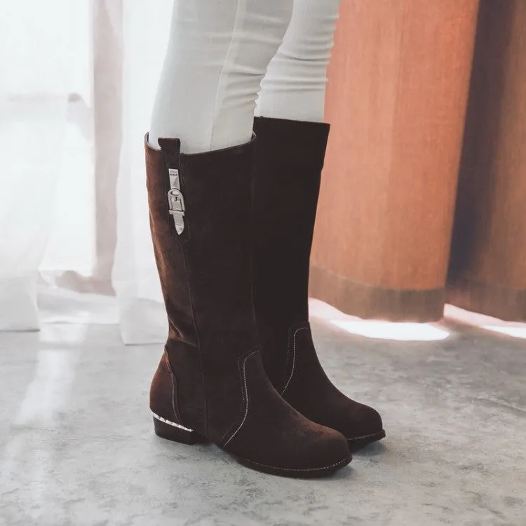 Women's Suede Low Heel Knee High Boots
