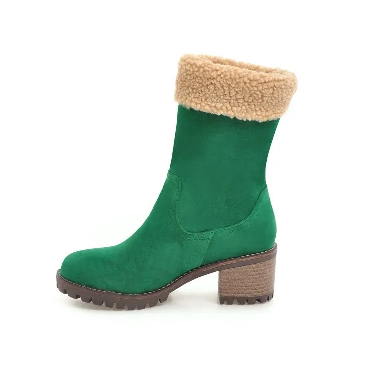 Women's Suede Stitching Side Zippers Block Heel Short Boots