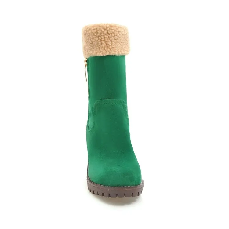 Women's Suede Stitching Side Zippers Block Heel Short Boots