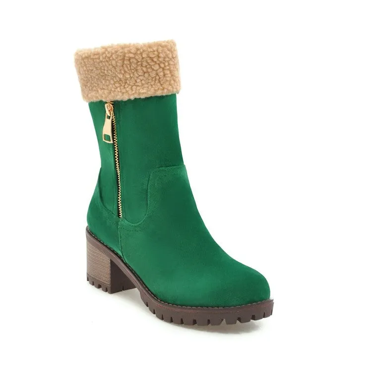 Women's Suede Stitching Side Zippers Block Heel Short Boots