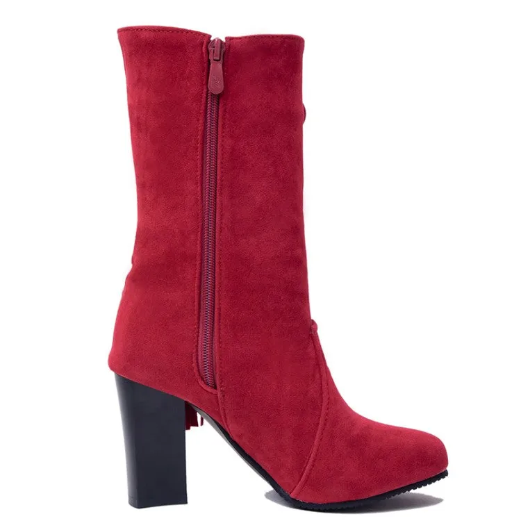 Women's Zip Lace Up High Heel Mid Calf Boots