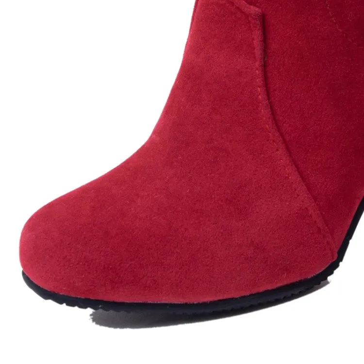 Women's Zip Lace Up High Heel Mid Calf Boots