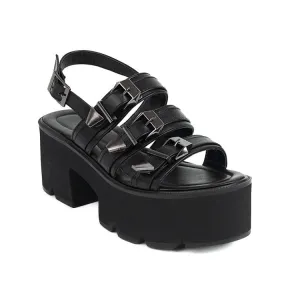 Women's's Denim Round Toe Buckle Thick Sole Chunky Heel Platform Sandals