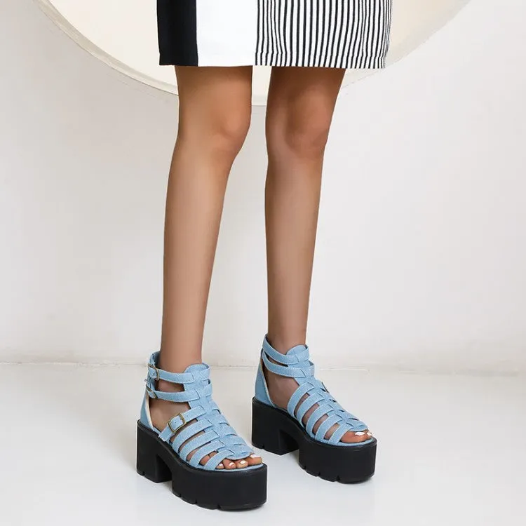 Women's's Hollow Out Ankle Strap Buckle Thick Sole Chunky Heel Platform Sandals
