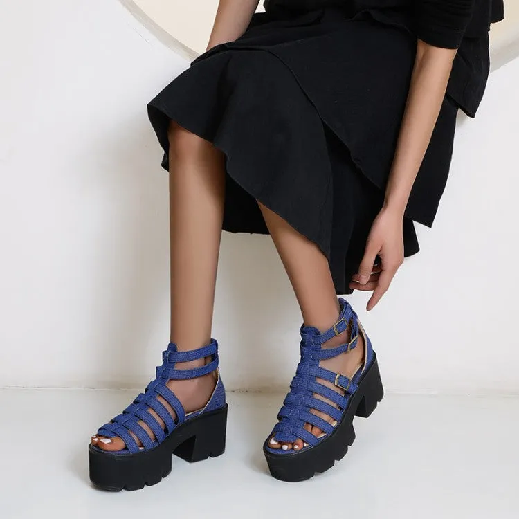 Women's's Hollow Out Ankle Strap Buckle Thick Sole Chunky Heel Platform Sandals