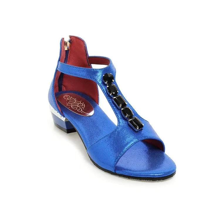 Women's's Solid Color Buckle Strap Metal Decor Sandals Low Heels