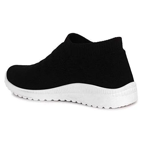 ZAPATOZ Women's Black Textile Slip-On Lightweight Running Walking Shoes
